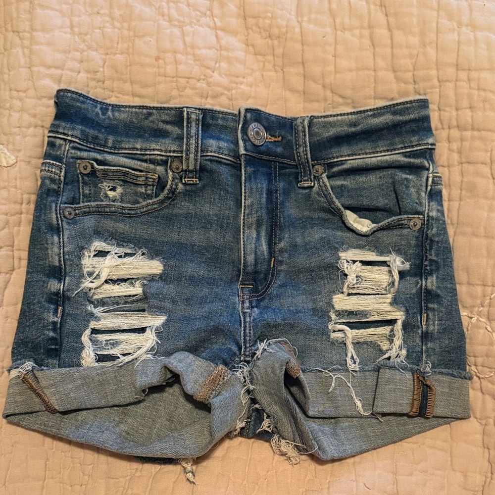 American Eagle Outfitters Blue Distressed Jean Shorts